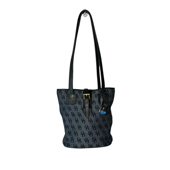 Dooney & Bourke Blue Canvas Bucket Bag Shoulder Handbag Leather Monogram - Picture 15 of 15